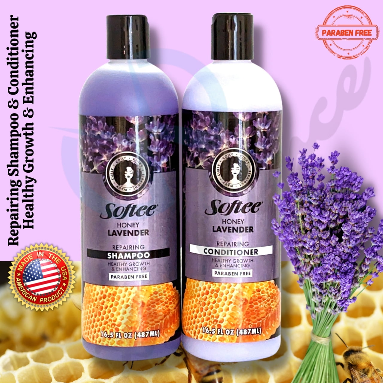 Softee Honey Lavender Repairing Shampoo & Conditioner Set Healthy