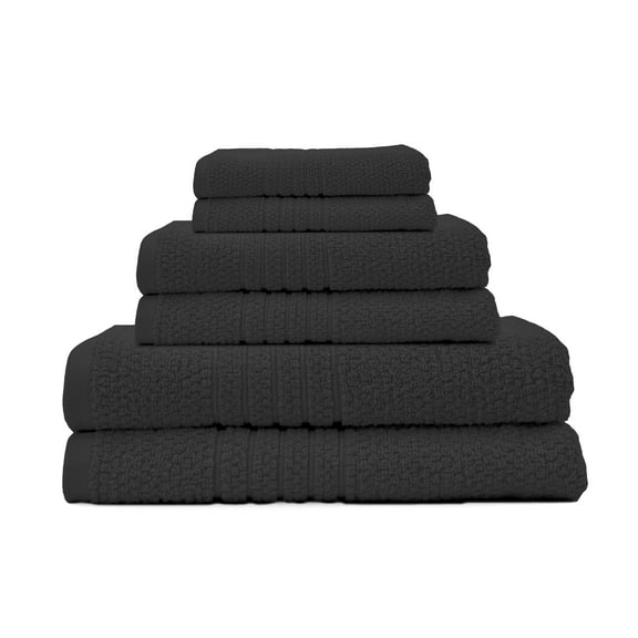 Softee Pastel Textured 6-Piece 100% Cotton Bath Towel Set, Black