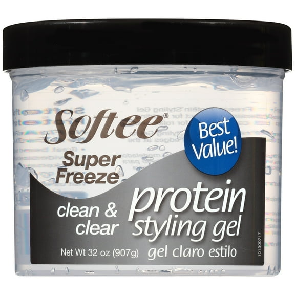 Softee Super Freeze Protein Styling Gel 32 oz. Jar, Clarifying, Strengthens Hair,  Unisex