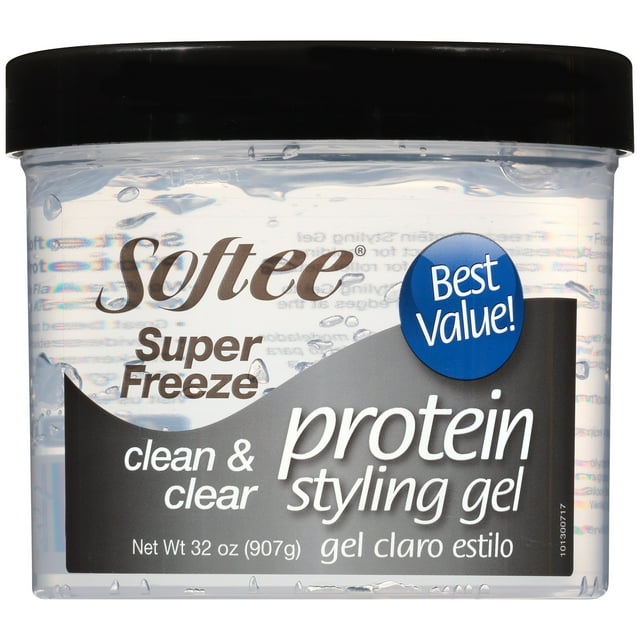 Softee Super Freeze Protein Styling Gel 32 oz. Jar, No Flake, Strengthens Hair,  Unisex