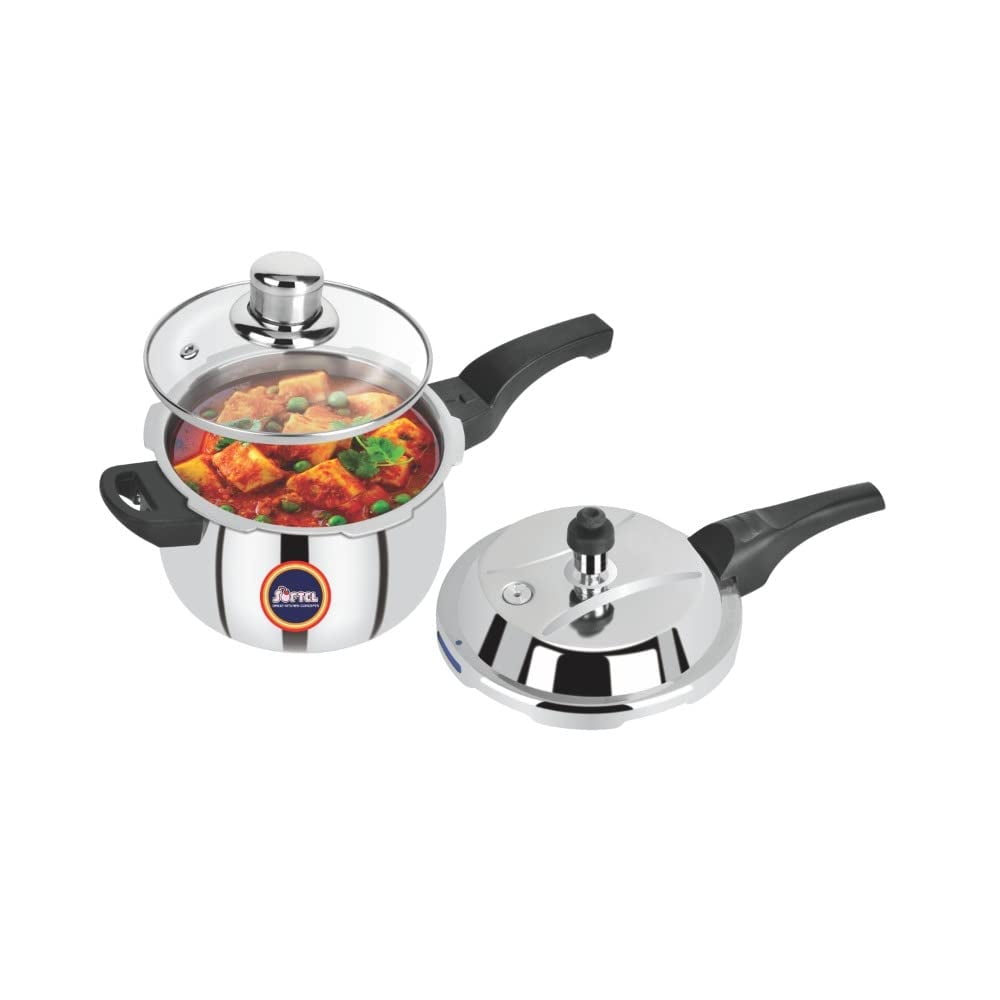 Softel Tri Ply Stainless Steel Handi 3 Litre Pressure Cooker with Glass Lid Induction Bottom Silver Walmart