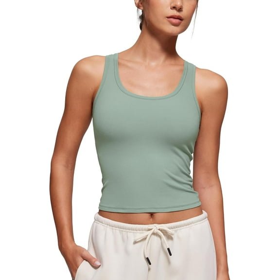 Softembrace Casual Tops for Women Soft Double Lined Scoop Neck Crop Sleeveless Shirts Basic Going Out Tanks