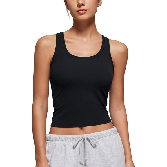 Softembrace Casual Tops for Women Soft Double Lined Scoop Neck Crop Sleeveless Shirts Basic Going Out Tanks
