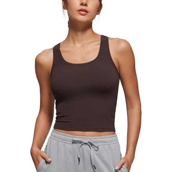 Softembrace Casual Tops for Women Soft Double Lined Scoop Neck Crop Sleeveless Shirts Basic Going Out Tanks