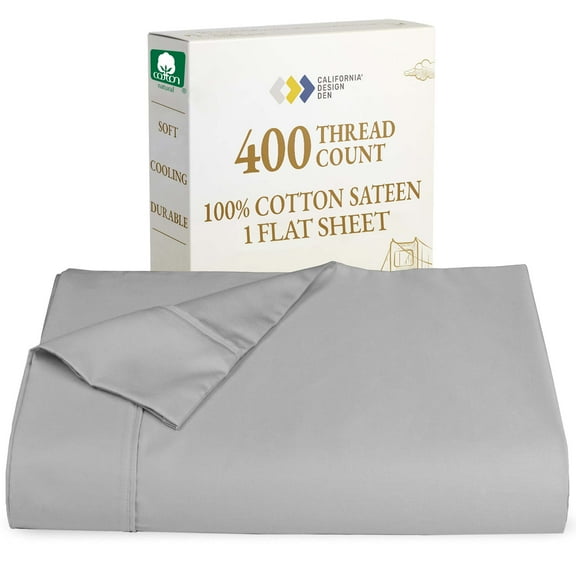Soft Flat Sheet Only For King Durable, 100% Cotton Sheet , 400 Thread Count Sateen, Smooth & Breathable Top Sheet Only (Light Grey)