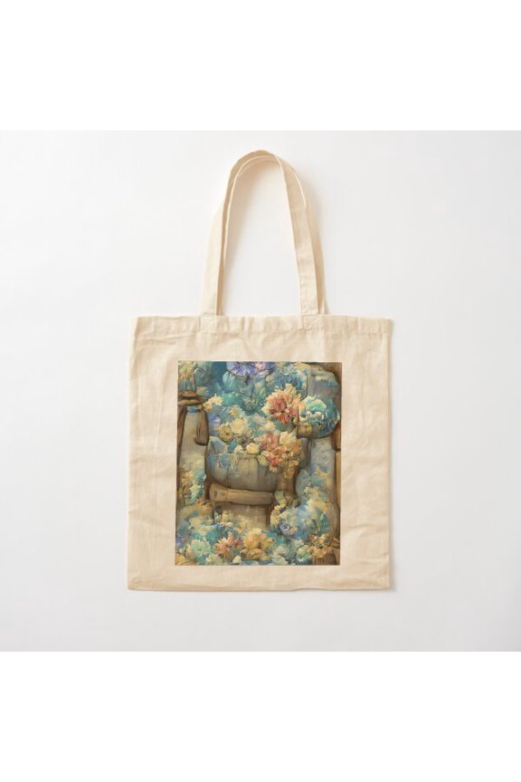 Softest Floral Blue Cushion Canvas Tote Bags, Reusable Shopping Bag