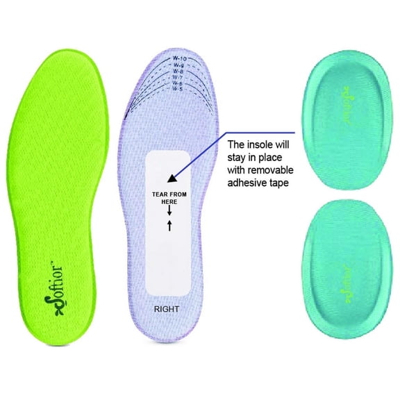 Softior Memory Foam Shoe Insoles, Inserts for Back Pain, Women's Size 5-11, (Lime Green)
