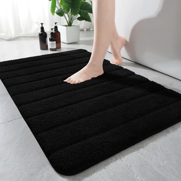 Softlife Absorbent Bathroom Rug Soft Microfiber Washable Bath Mat,24"x36",Black