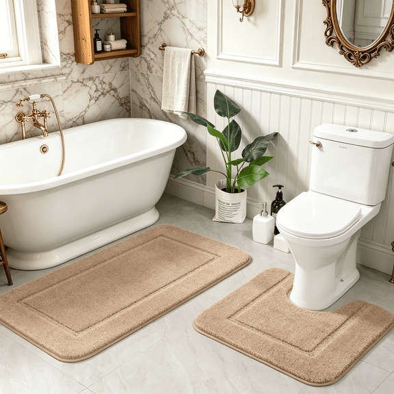 Softlife Bathroom Rug Sets 2 Pcs Absorbent Microfiber Washable Mats Dry Quickly Home Decor and Bath Room Accessories