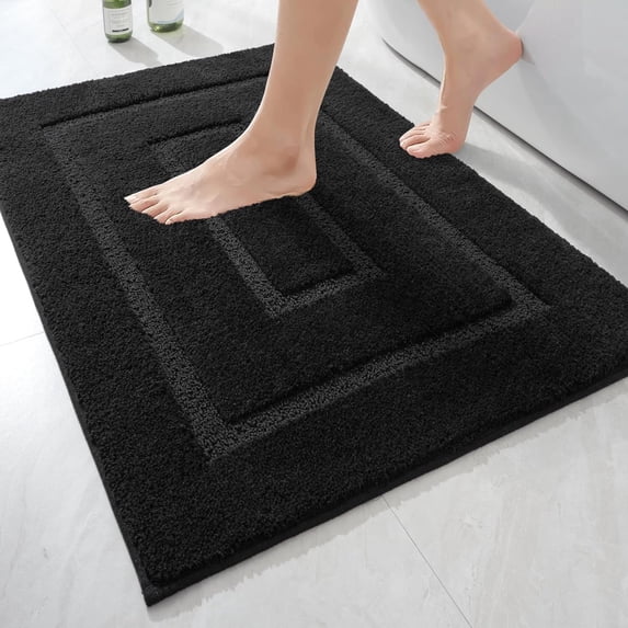 Softlife Bathroom Rug Soft Absorbent Microfiber Bathroom Rugs Washable Bath Mat,24"x17",Black