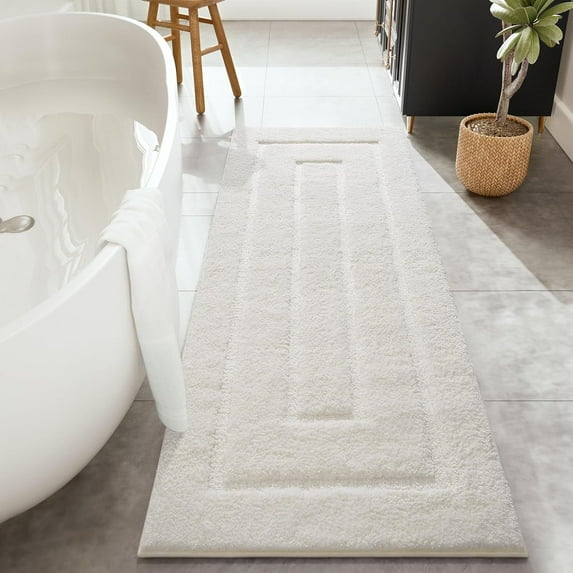 Softlife Bathroom Rug Soft Absorbent Microfiber Bathroom Rugs Washable Bath Mat,24"x60",Ivory White