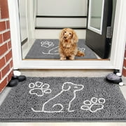 Softlife Chenille Dog Doormats Indoor Entrance,Pet Indoor Door Mats Washable for Mud Entry Indoor Doormat With Dog Paws Prints,24"x36",Gray
