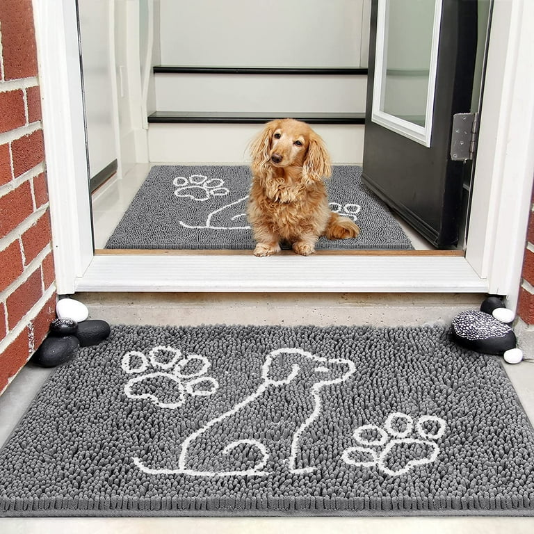 Softlife Chenille Dog Doormats Indoor Entrance,Pet Indoor Door Mats  Washable for Mud Entry Indoor Doormat With Dog Paws Prints,24x36,Gray 