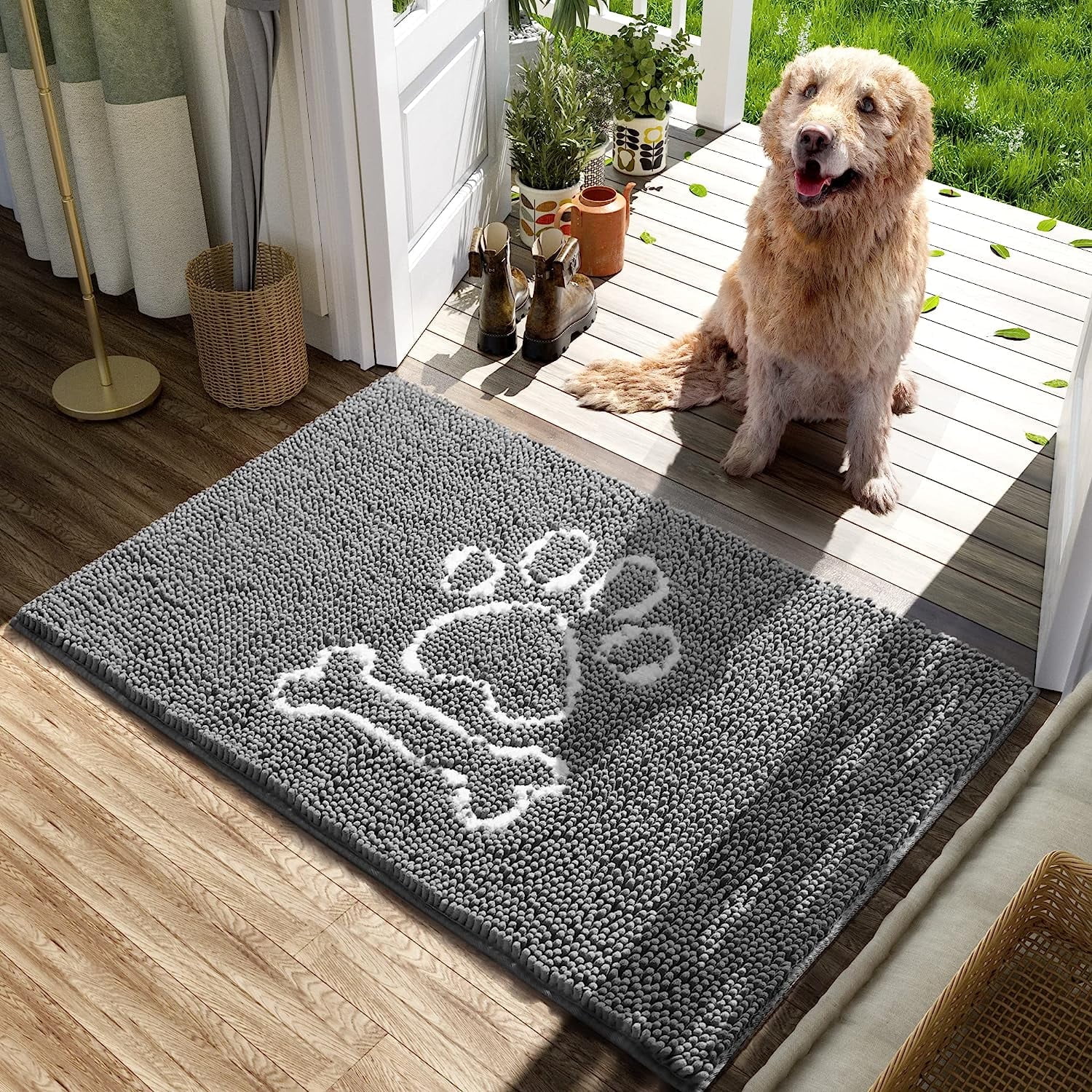 Softlife Chenille Indoor Dog Doormat Washable Mud Entry Mat with Paw Prints 24 x36