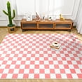 thumbnail image 1 of Softlife Classic Milk Flannel Checkered Rug for Living Room, 4' x 6', Pink & White, 1 of 7