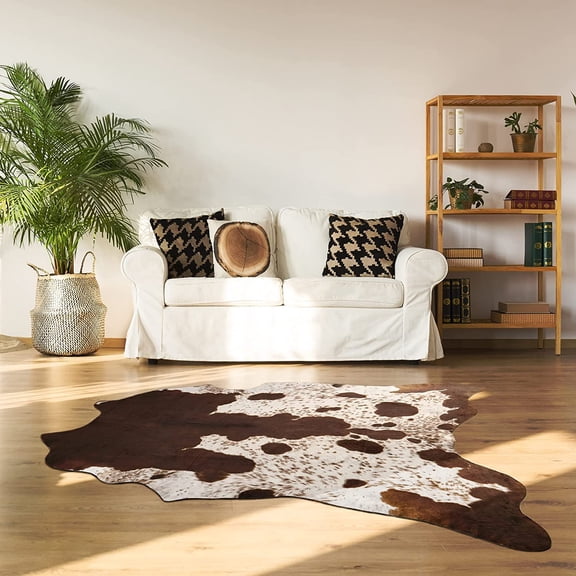 Softlife Cowhide Rug Cute Cow Print Western Rug for Living Room Area Floor Cowhide Carpet for Bedroom Decor Furniture,5.2'x6.2',Brown