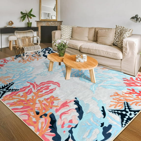 Softlife Cute Coastal, Nautical & Beach Coral Starfish Area Rug,6' x 9',Beige