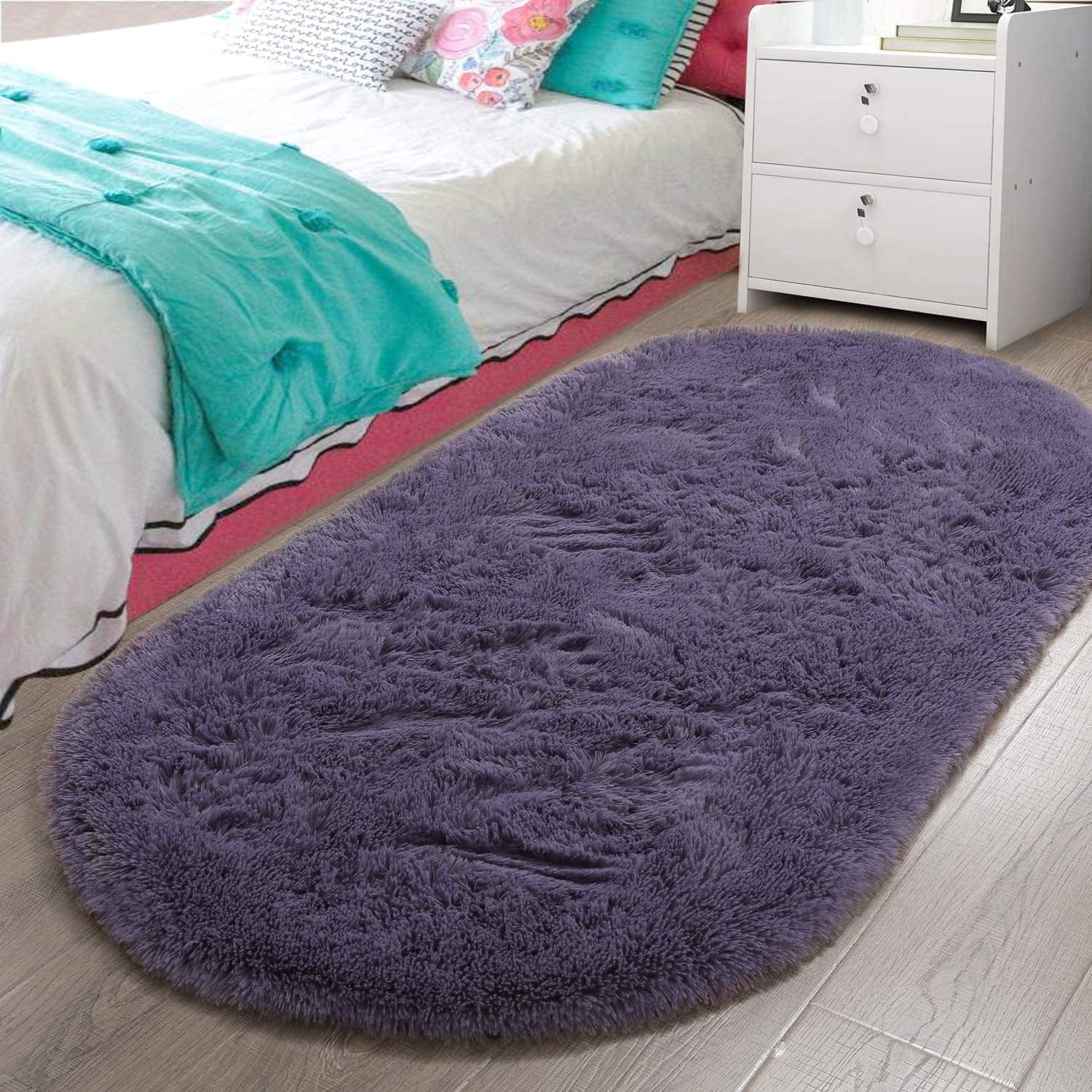 Softlife Cute Fluffy Oval Rug for Bedroom Soft Carpet, 2.6' x 5.3 ...