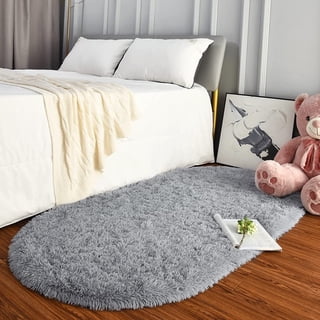 Softlife Cute Fluffy Oval Rug for Bedroom Soft Carpet, 2.6' x 5.3' , Gray