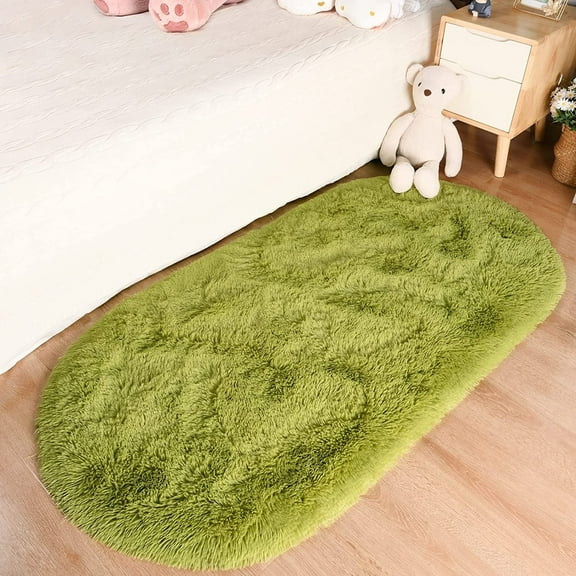 Softlife Cute Fluffy Oval Rug for Bedroom Soft Carpet, 2.6' x 5.3' , Green