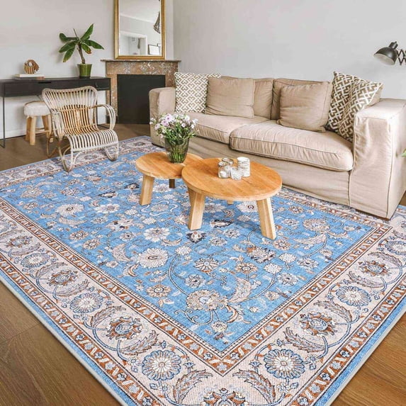 Softlife Elegant Boho Low Pile Rug Ultra Non-Slip Machine Washable Easy to Clean,6'x9',Blue