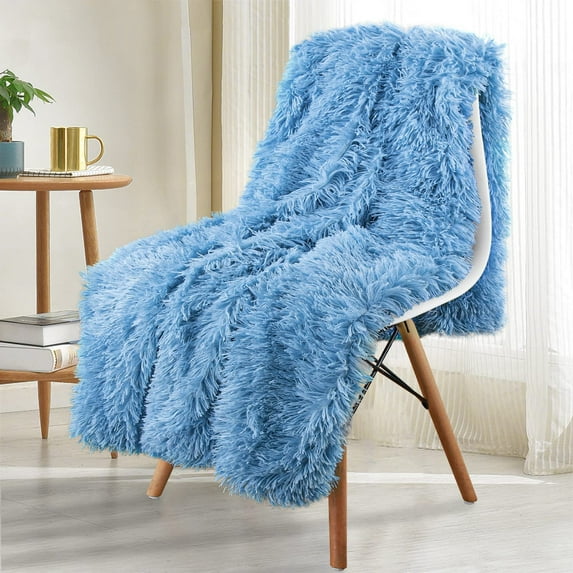 Softlife Extra Soft Faux Fur Throw Blanket with Sherpa Warm Underside,50"x60",Cerulean Blue
