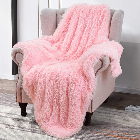 Softlife Extra Soft Faux Fur Throw Blanket with Sherpa Warm Underside,50"x60",Pink