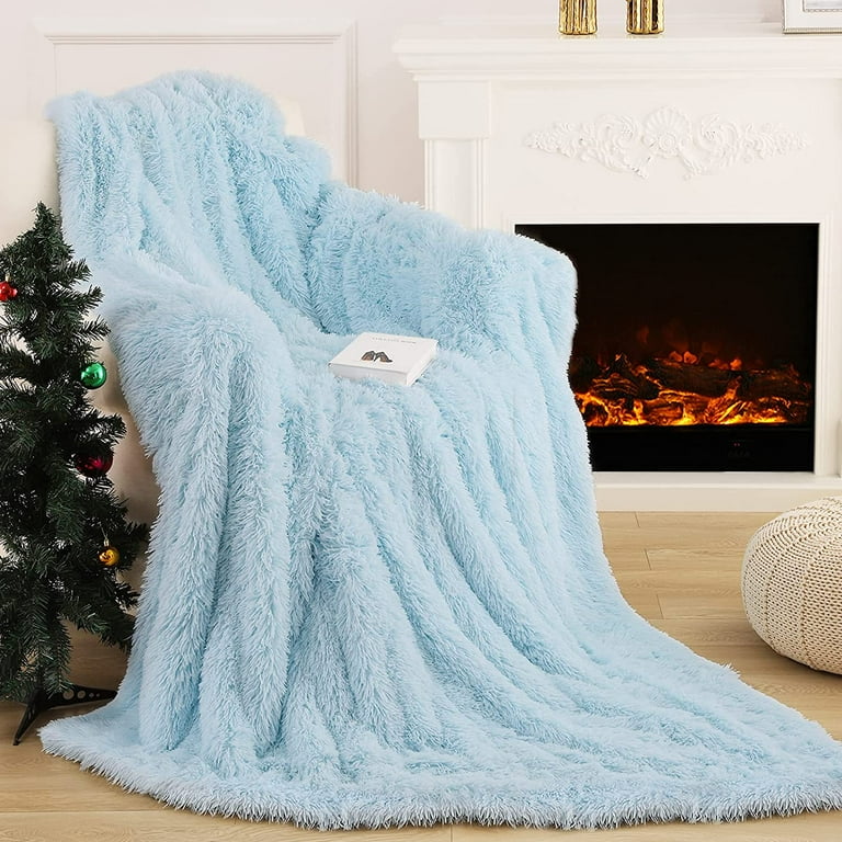 Blue fluffy throw hotsell