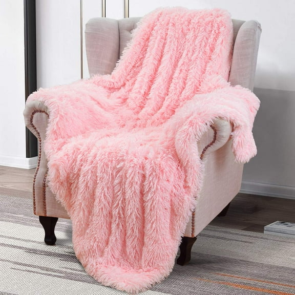 Softlife Extra Soft Faux Fur Throw Blanket with Sherpa Warm Underside,60"x80",Pink