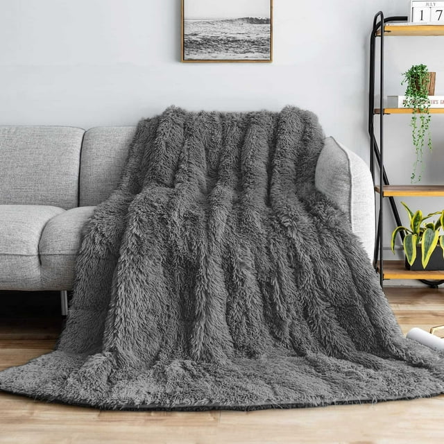 Softlife Faux Wool Weighted Blanket Adult,15lbs Shaggy Heavy Throw