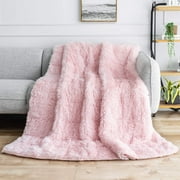 Softlife Faux Wool Weighted Blanket Adult,15lbs Shaggy Heavy Throw Blanket with Fuzzy Sherpa Fleece,Warm and Cozy Bed Blanket to Relax And Aid Sleep,48"x72",Pink