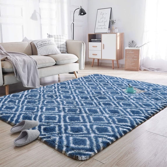 Softlife Fluffy Moroccan Kid Rug for Girl Room Super Soft for Bedroom Velvet Plush Carpets Shag Area Rugs for Living Room Decor,5' x 8',Dodger Blue