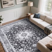 Softlife Gray Persian Medallion Area Rug Low Pile Non Slip Oriental Carpet for Living Room, 6 x 9