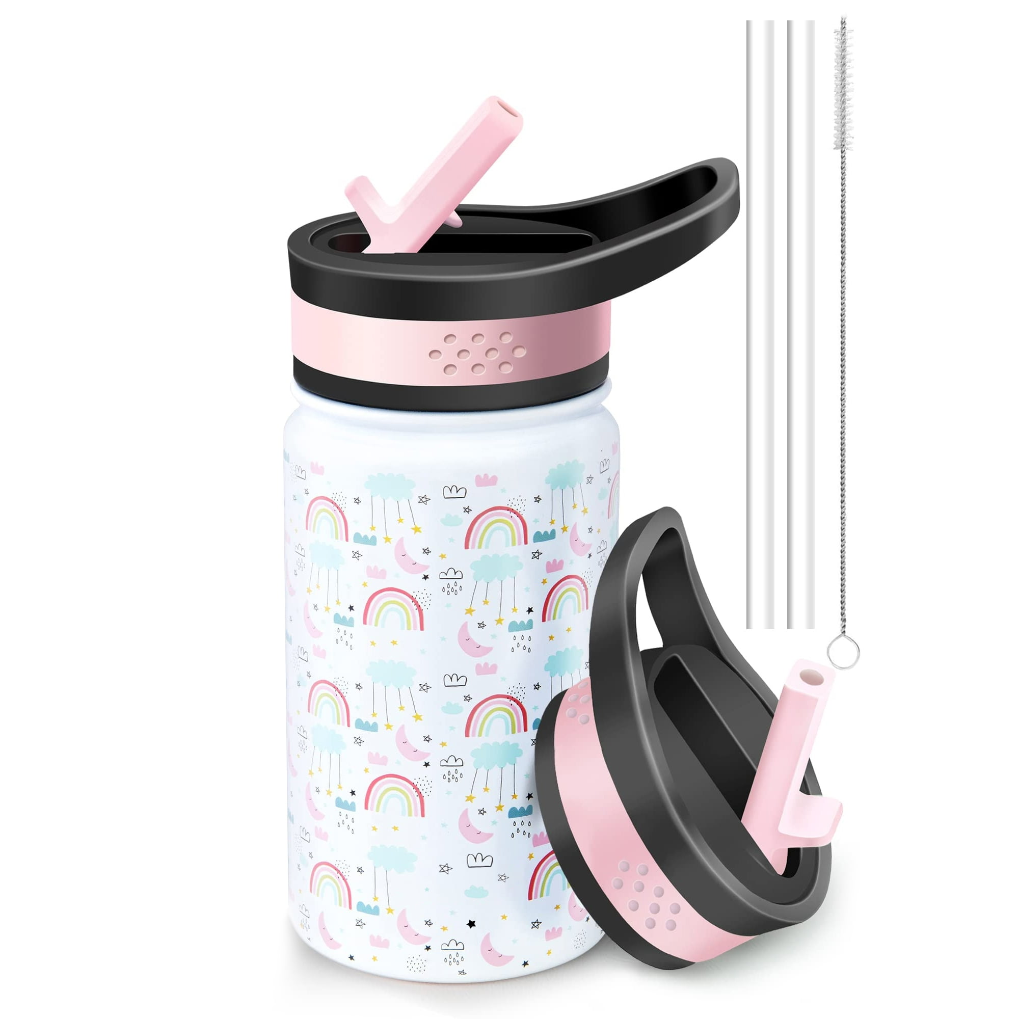 honogo 16 oz Stainless Steel Insulated Kids Water Bottle, Leak Proof Metal  Thermos Flask with Straw lid, Cute Toddler Tumbler Cup for School Girls 