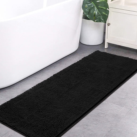 Softlife Luxury Soft Bathroom Non-Slip Rug Shaggy Bath Mat,20"x32",Black