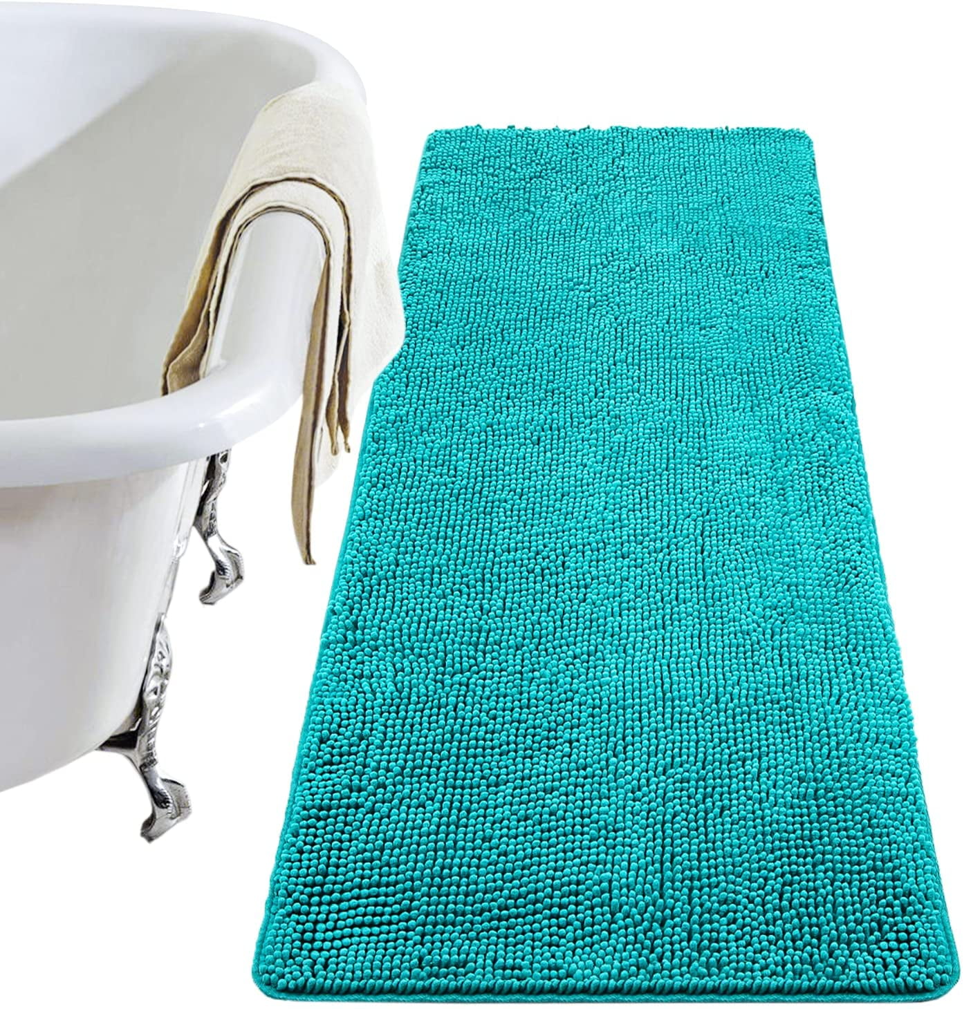 Softlife Luxury Soft Bathroom NonSlip Rug Shaggy Bath Mat,24"x17",Teal