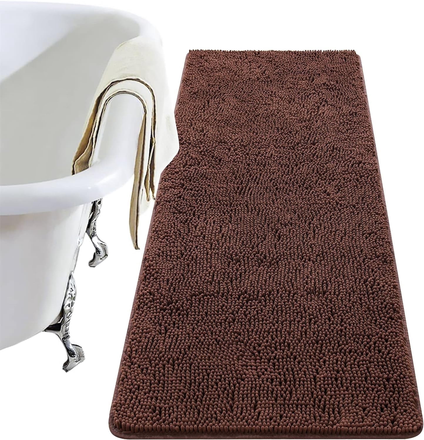 Softlife Luxury Soft Bathroom Non-Slip Rug Shaggy Bath Mat,24"x36",Coffee