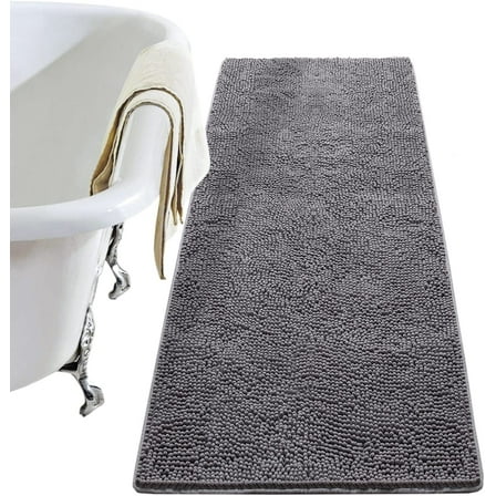Softlife Luxury Soft Bathroom Non-Slip Rug Shaggy Bath Mat,24"x36",Gray