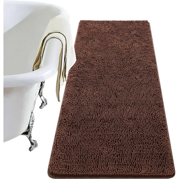 Softlife Luxury Soft Bathroom Non-Slip Rug Shaggy Bath Mat,24"x48",Coffee