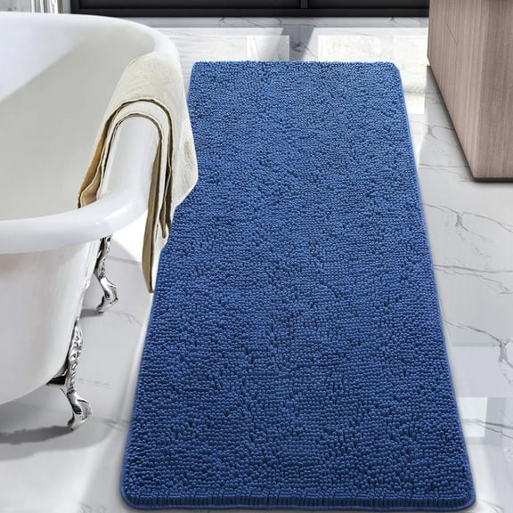 Softlife Luxury Soft Bathroom Non-Slip Rug Shaggy Bath Mat,24"x48",Light Navy