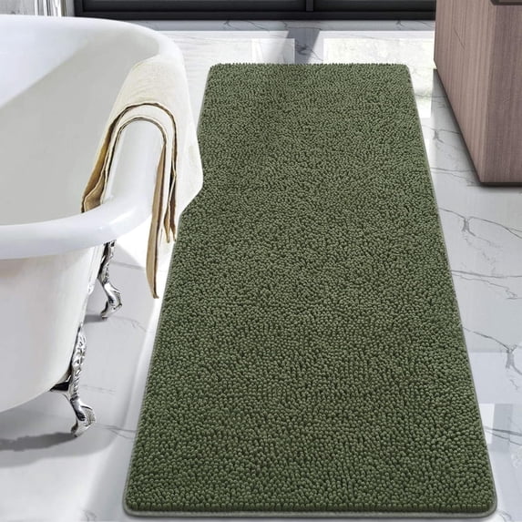 Softlife Luxury Soft Bathroom Non-Slip Rug Shaggy Bath Mat,24"x48",Olive Green