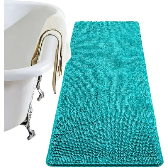 Softlife Luxury Soft Bathroom Non-Slip Rug Shaggy Bath Mat,24"x48",Teal Blue