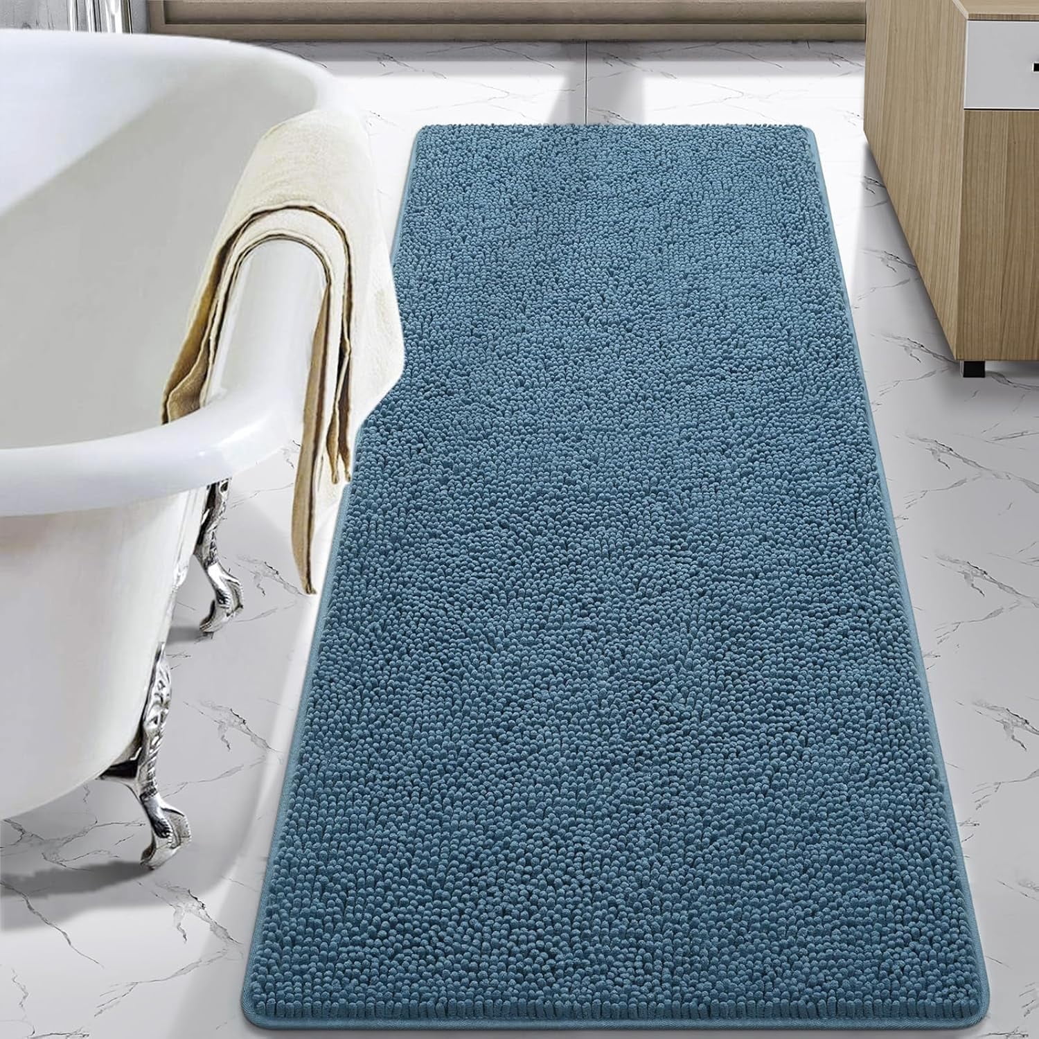 Softlife Luxury Soft Bathroom Non-Slip Rug Shaggy Bath Mat,24"x60",Cobalt blue