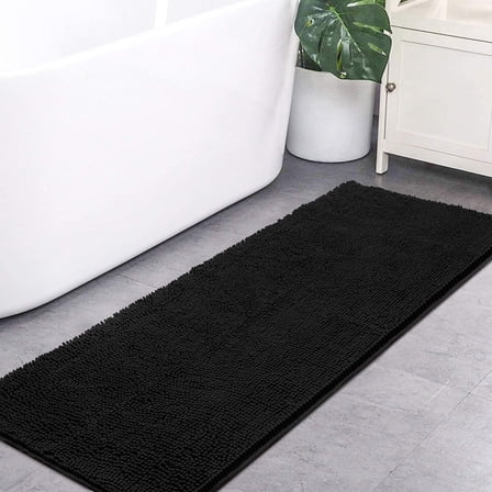 Softlife Luxury Soft Bathroom Non-Slip Rug Shaggy Bath Mat,24"x71",Black