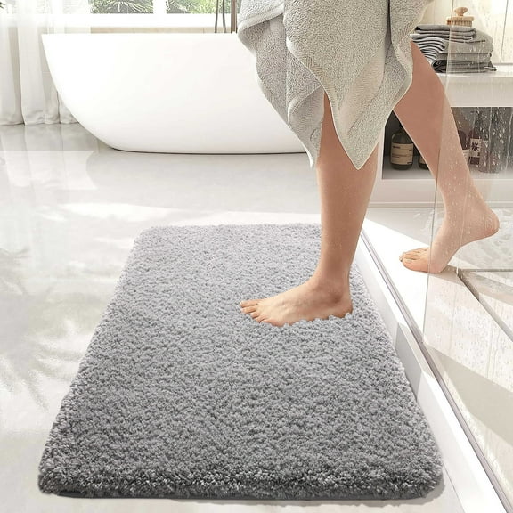 Softlife Machine Washable Microfiber Bathroom Mat Non Slip Bath Mat for Bathroom Soft Absorbent Shaggy Bath Rugs,20"x32",Gray