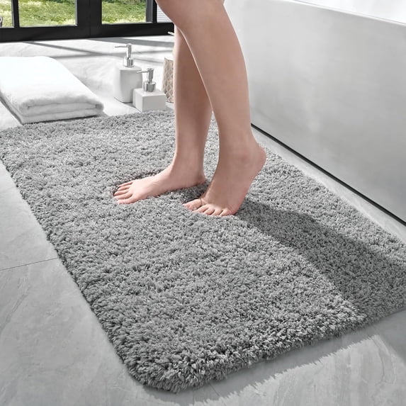 Softlife Machine Washable Microfiber Bathroom Mat Non Slip Bath Mat for Bathroom Soft Absorbent Shaggy Bath Rugs,20"x32",Gray