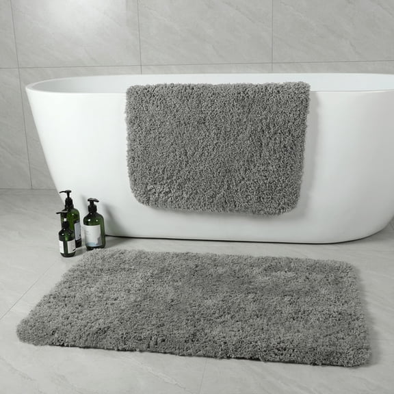 Softlife Machine Washable Microfiber Bathroom Mat Non Slip Bath Mat for Bathroom Soft Absorbent Shaggy Bath Rugs,20"x32",Gray