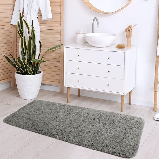 Softlife Machine Washable Microfiber Bathroom Mat Non Slip Bath Mat for Bathroom Soft Absorbent Shaggy Bath Rugs,71"x24",Gray