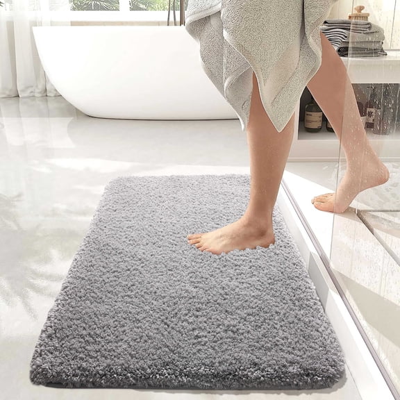 Softlife Absorbent Bathroom Rugs Microfiber Non Slip Bath Mat for Bathroom Soft Shaggy Rug,17"x24",Gray