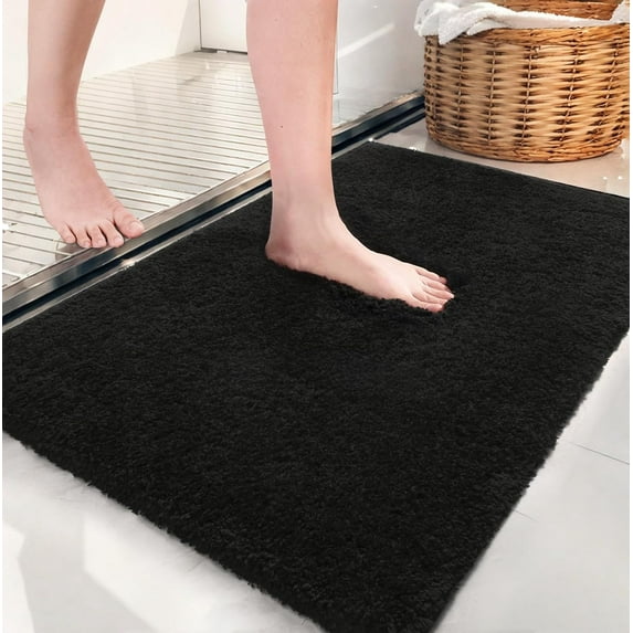 Softlife Absorbent Bathroom Rugs Microfiber Non Slip Bath Mat for Bathroom Soft Shaggy Rug,20"x32",Black
